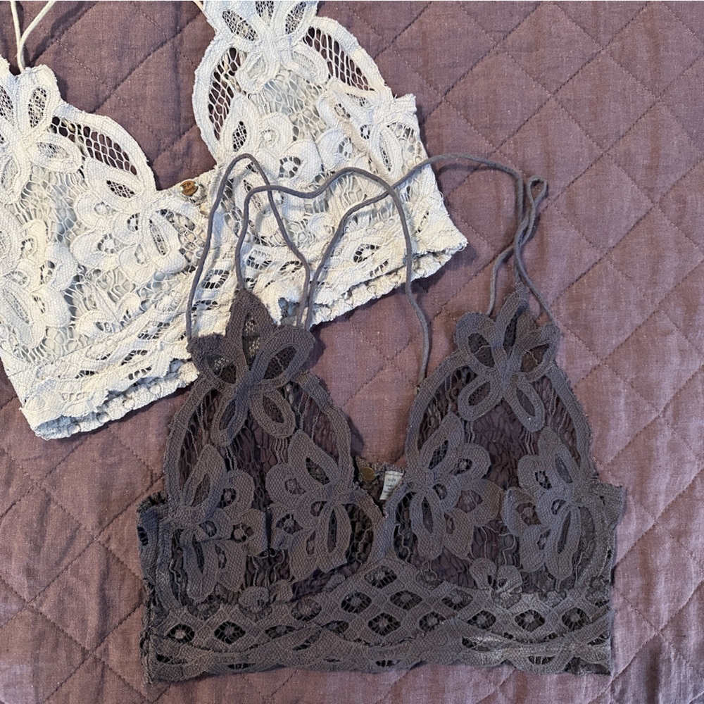 Free People Adella Bralette Grey and Plum Set XS